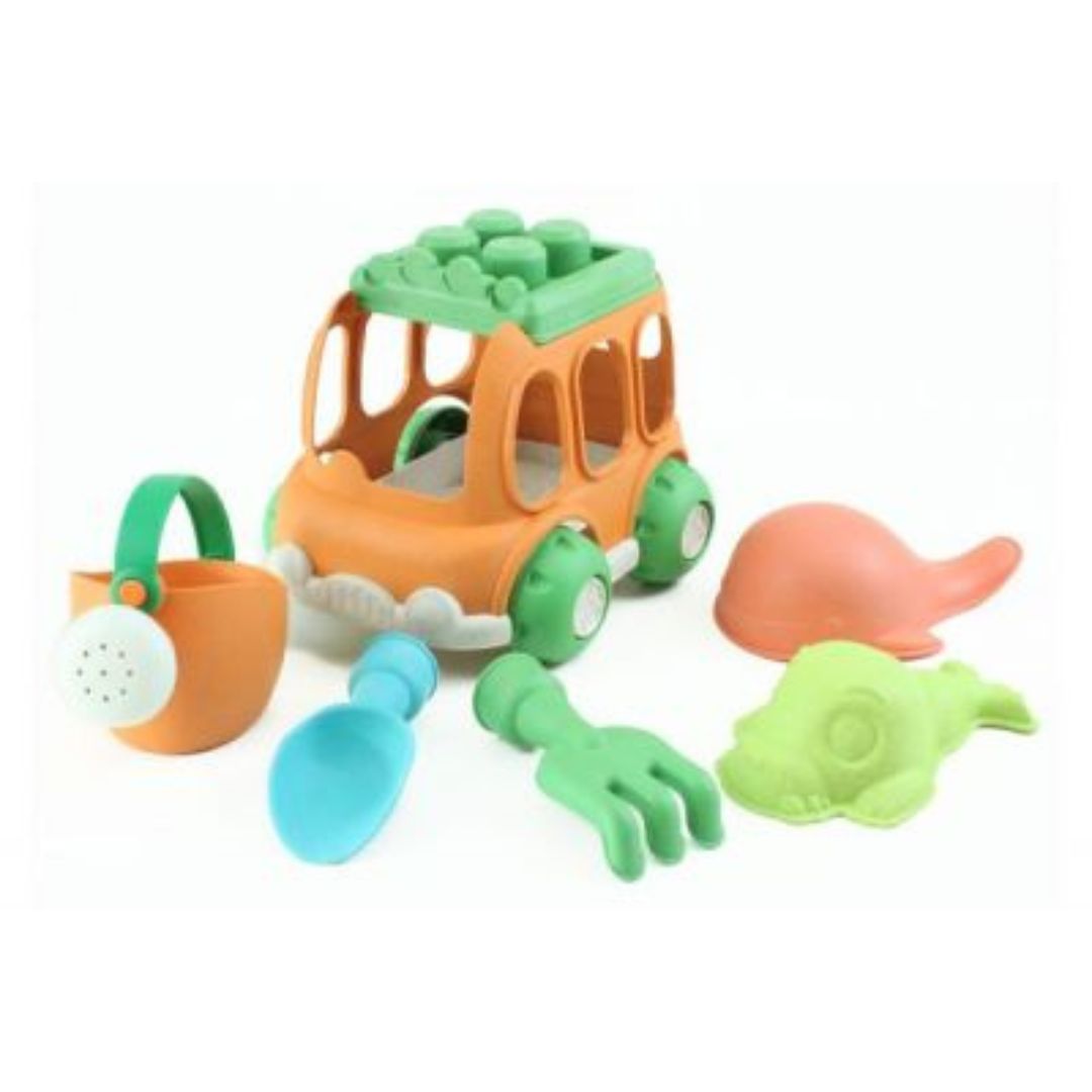 Sandspielzeug Auto mit Gießkanne und Formen aus Weizenstroh