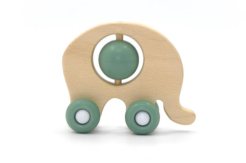 Elefant Handauto aus Holz mit Silikonrädern und -kugeln - Perfekt für kleine Entdecker