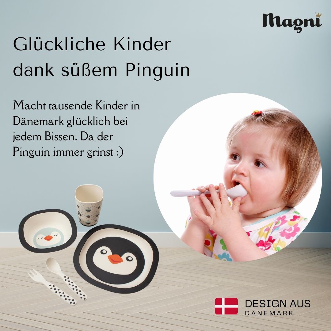 Niedliches Pinguingesicht - Besteckset aus Melamin für Kinder