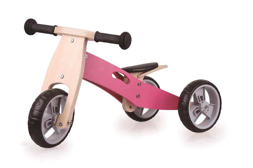 Dreirad & Laufrad aus Holz für Innen und Außen - Rosa