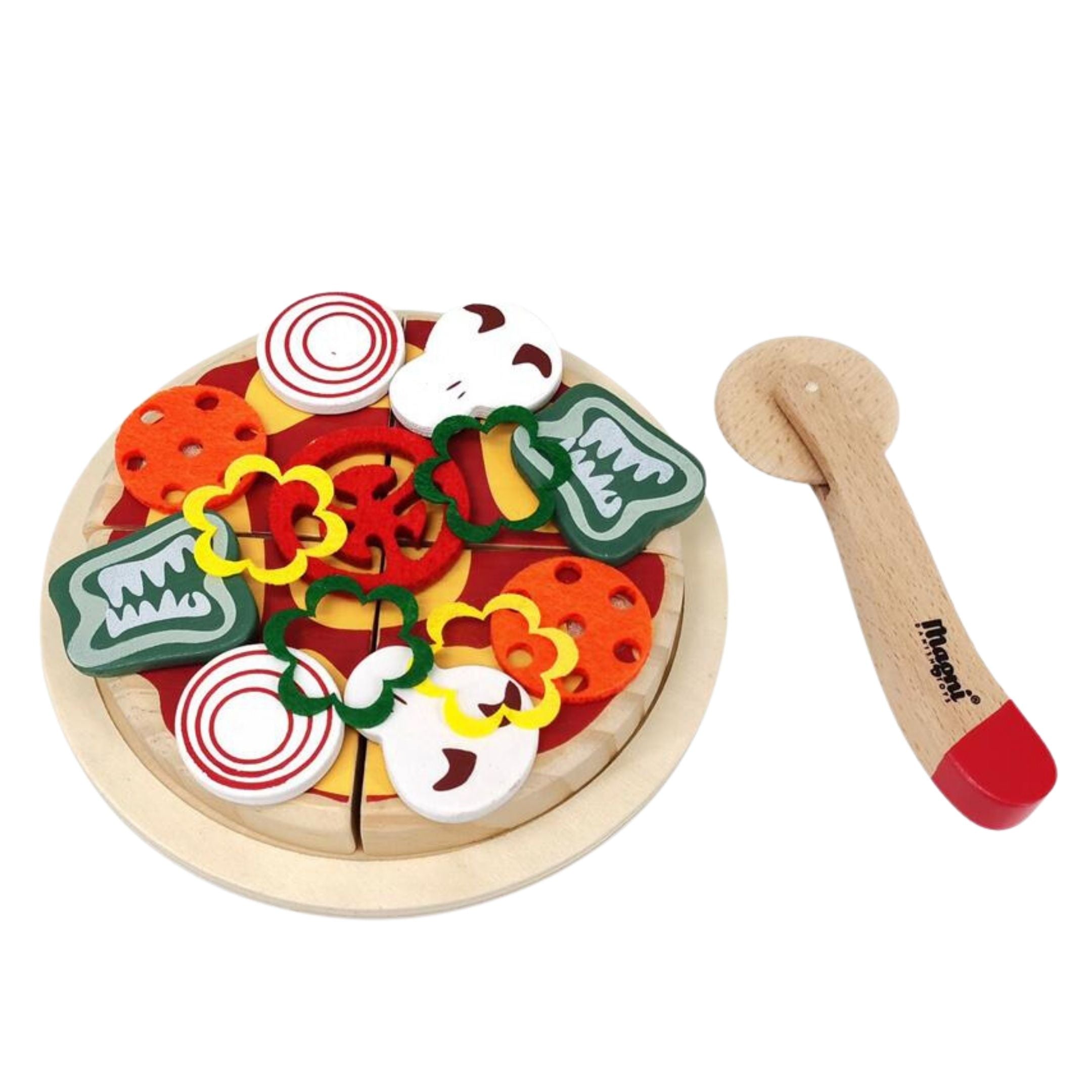 Holz Pizza mit Pizzakarton für Spielküchen