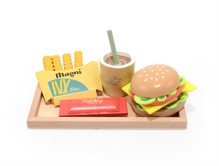 Hamburger & Pommes Menü mit Tablett für Spielküche