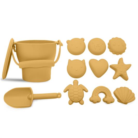 Strandspielzeug & Sandspielzeug aus Silikon, 12 Förmchen mit Eimer und Schaufel