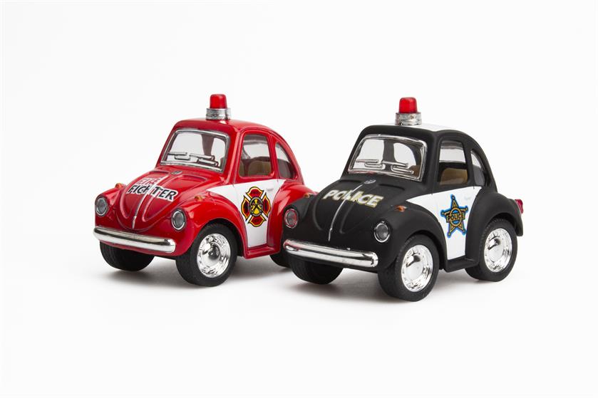 Polizei und Feuerwehr VW Käfer Aufziehauto