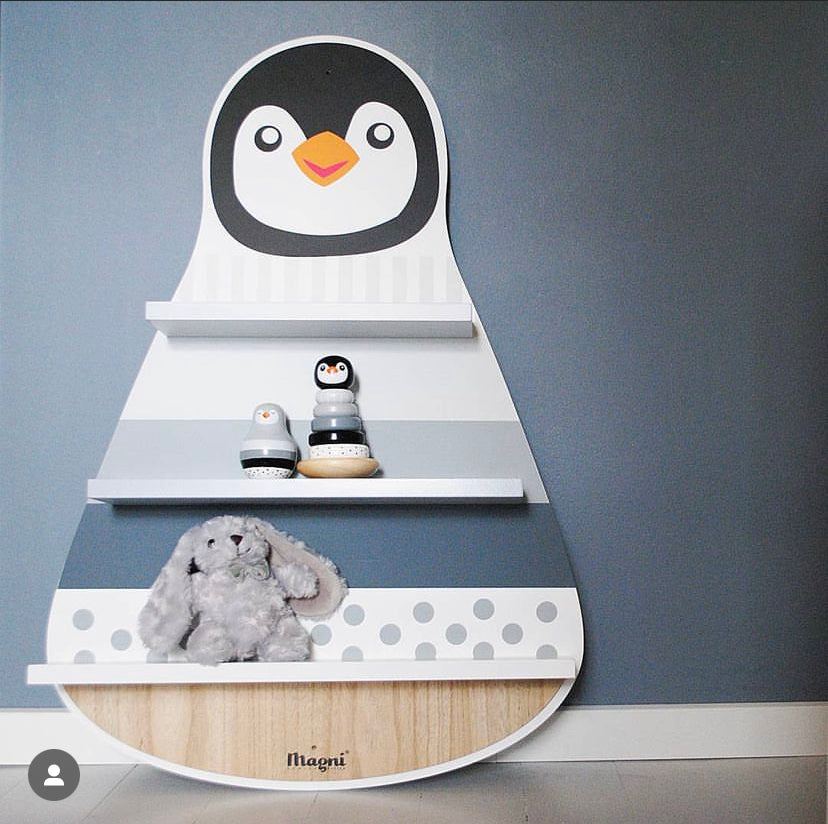Kinderzimmer Wandregal Pinguin Grau